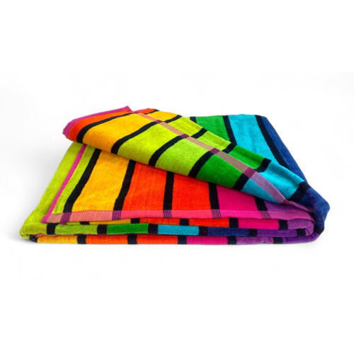 STRANDTUCH aus reinem Baumwollfrottee RIGA MULTICOLOR Größe groß cm. 90 X 165 und Strandrucksack