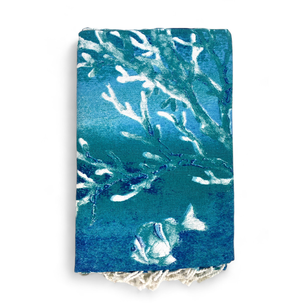 TOALLA DE PLAYA fouta CORALES Plántulas TAMAÑO Grande CM.100X200 con mochila Playa KEEP CALM