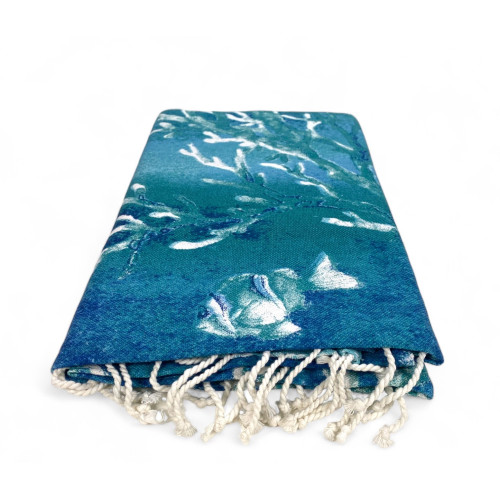 TELO MARE fouta CORALLI Piantine MISURA Grande CM.100X200 con zaino Spiaggia KEEP CALM