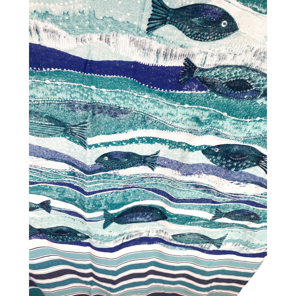 TOALLA DE PLAYA FOUTA Pez Azul Grande CM.100X200 con Mochila de Playa KEEP CALM