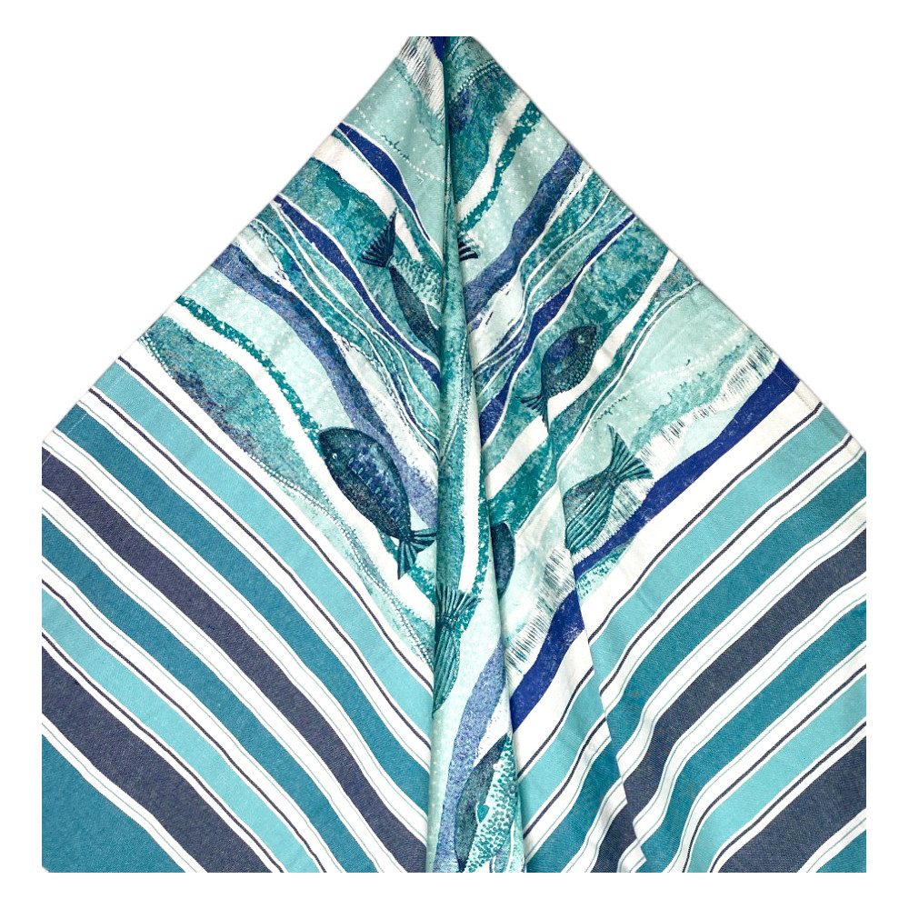 TOALLA DE PLAYA FOUTA Pez Azul Grande CM.100X200 con Mochila de Playa KEEP CALM