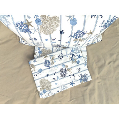 SET MARE Marino Sheets CORALS light blue striped bottom in pure cotton