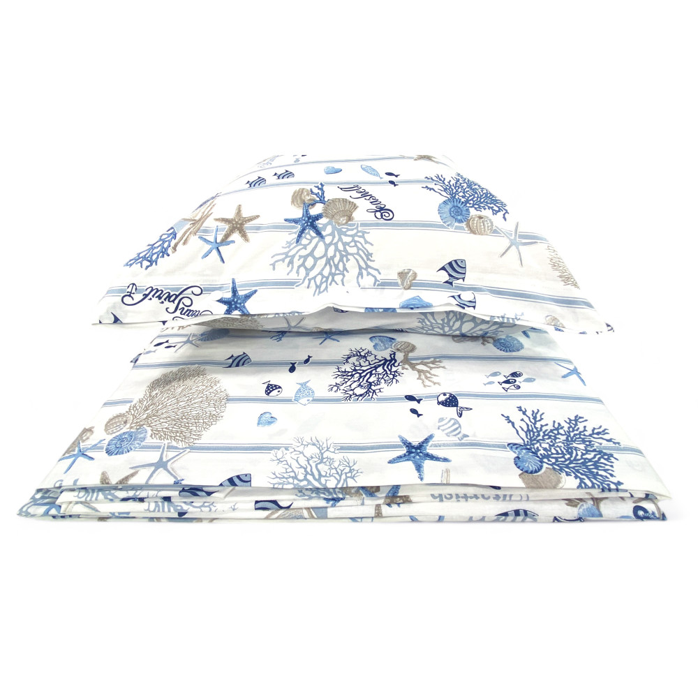 SET MARE Marino Laken CORALS hellblau gestreifter Boden aus reiner Baumwolle