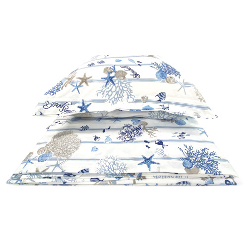ENSEMBLE de draps MARE Marino CORALLI fond rayé bleu clair en pur coton