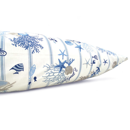 SET MARE Marino Laken CORALS hellblau gestreifter Boden aus reiner Baumwolle