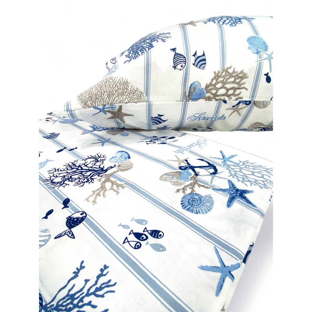 SET MARE Marino Sheets CORALS light blue striped bottom in pure cotton