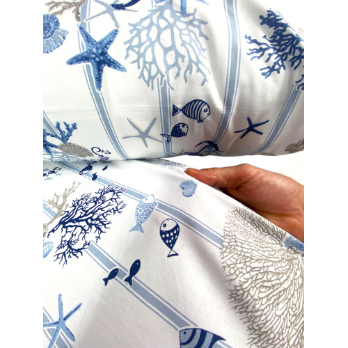ENSEMBLE de draps MARE Marino CORALLI fond rayé bleu clair en pur coton