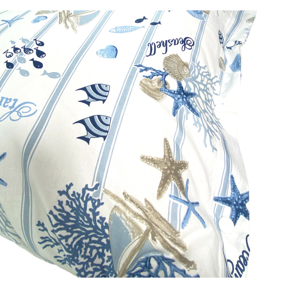 SET MARE Marino Sheets CORALS light blue striped bottom in pure cotton