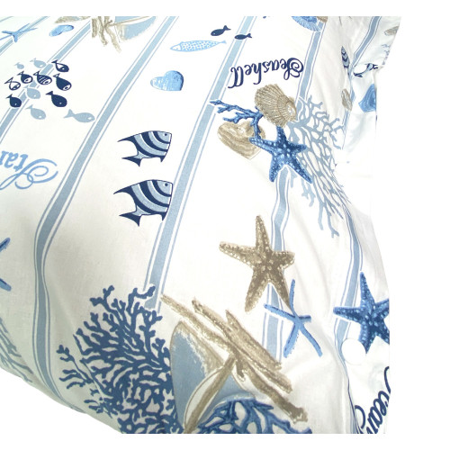 COMPLETO Lenzuola MARE Marino CORALLI Azzurro Fondo a Righe in Puro Cotone