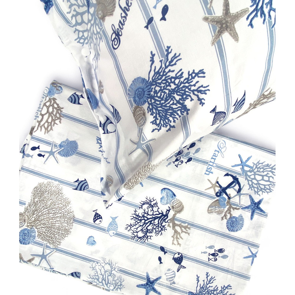 SET MARE Marino Sheets CORALS light blue striped bottom in pure cotton