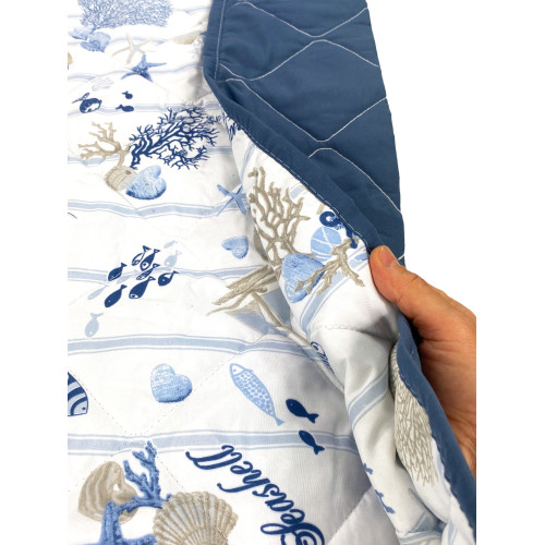 COPRILETTO Trapuntato FIOCCO MARE Coralli e Conchiglie con fondo a Righe Made in Italy