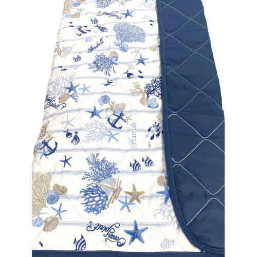 COPRILETTO Trapuntato FIOCCO MARE Coralli e Conchiglie con fondo a Righe Made in Italy