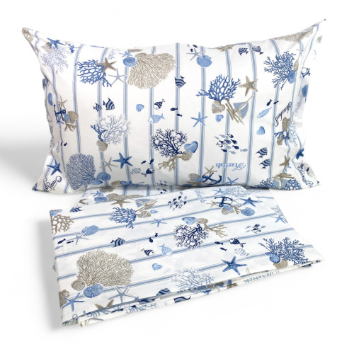 ENSEMBLE de draps MARE Marino CORALLI fond rayé bleu clair en pur coton