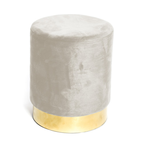 VELVET cylinder footstool in beige plain velvet
