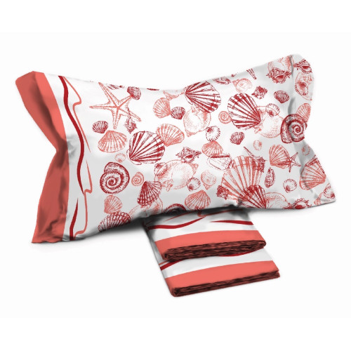 2-square, red shell patterned double bed sheets set in pure cotton
