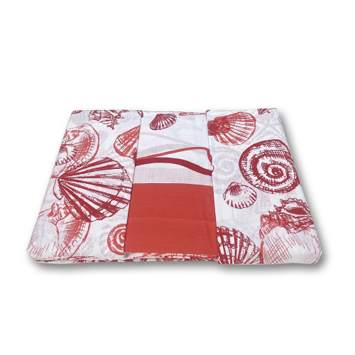 2-square, red shell patterned double bed sheets set in pure cotton