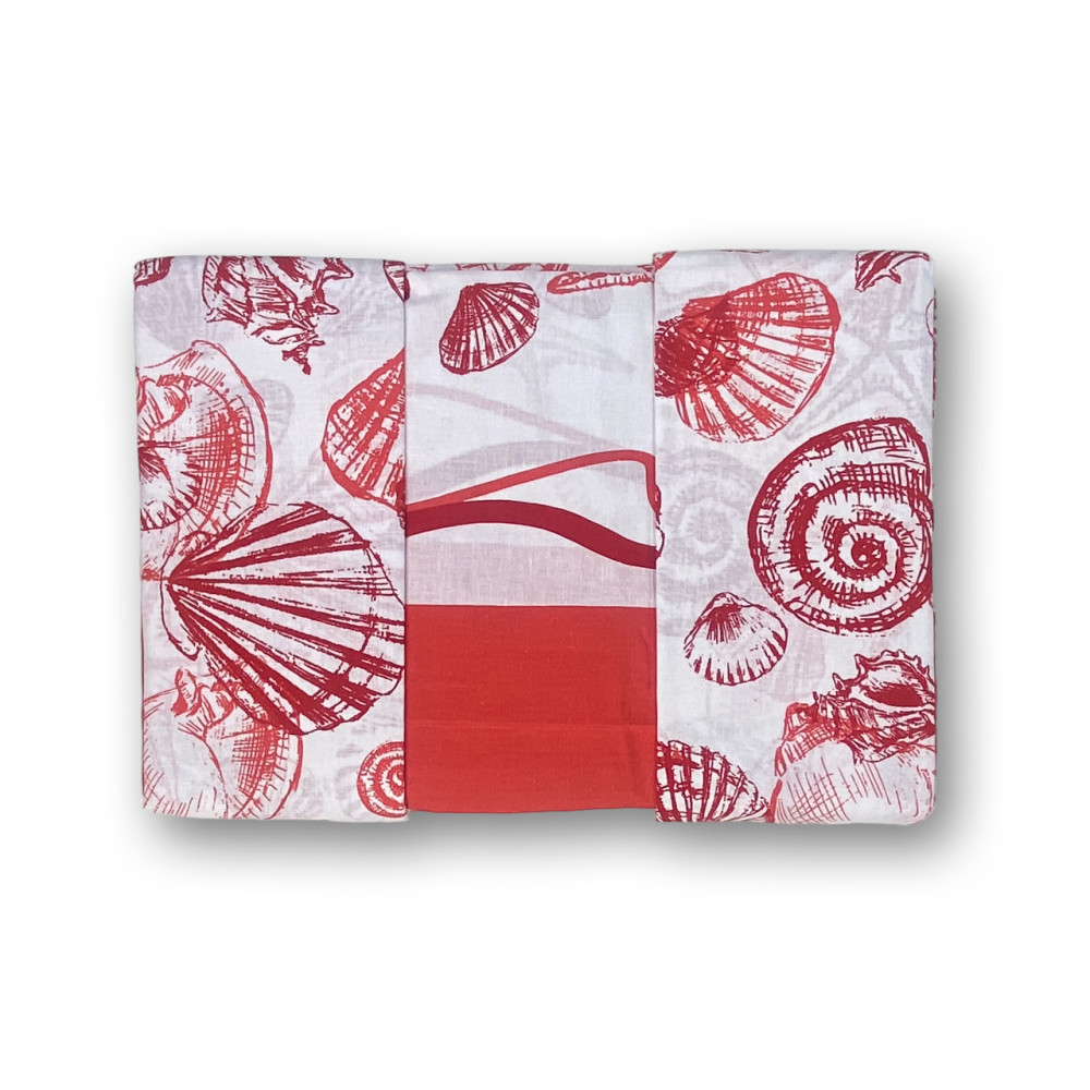 2-square, red shell patterned double bed sheets set in pure cotton