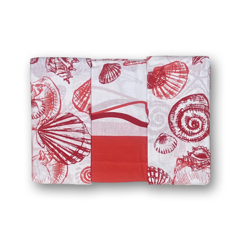 Juego de 2 sábanas dobles cuadradas con estampado de concha roja en puro algodón