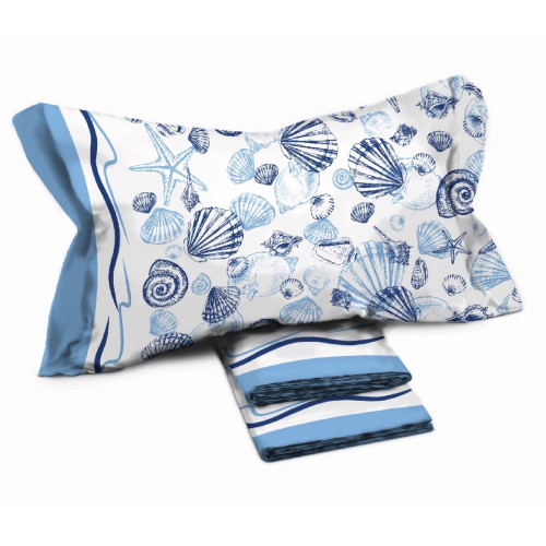 2-square, blue shell pattern double bed sheets set in Pure Cotton