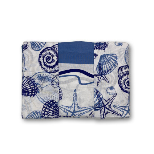 2-square, blue shell pattern double bed sheets set in Pure Cotton