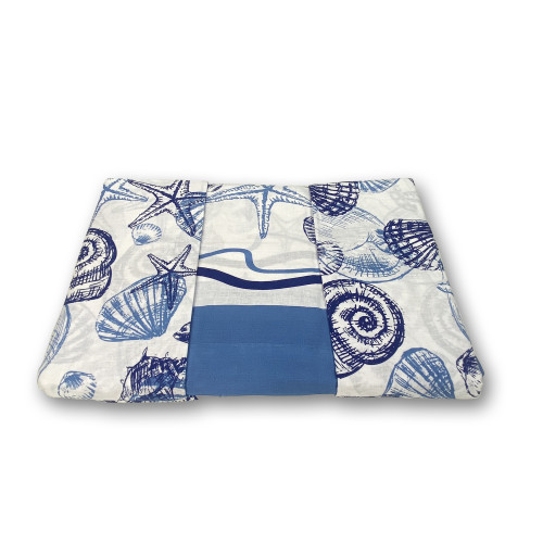 Parure de lit double en pur coton 2 carrés avec motif coquillage bleu