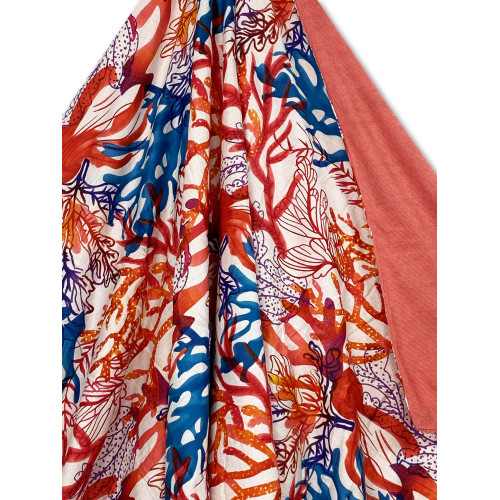 Serviette de plage double KIKOY en coton et éponge avec sac à dos KEEP – Motif Corail Multicolore