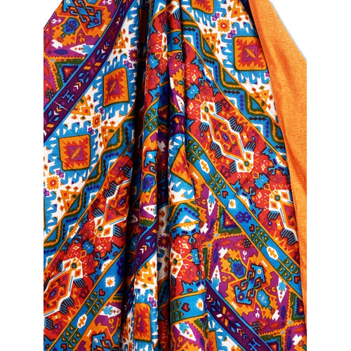 KIKOY double beach towel in cotton and terry cloth with backpack KEEP – India Orange Pattern