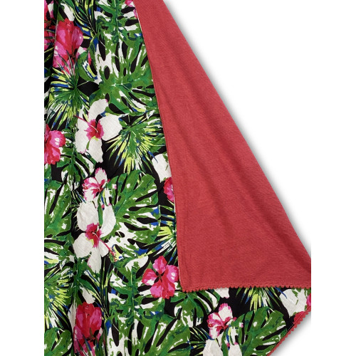 KIKOY doppeltes Strandtuch aus Baumwolle und Frottee mit Rucksack KEEP – Fuchsia Spring Pattern