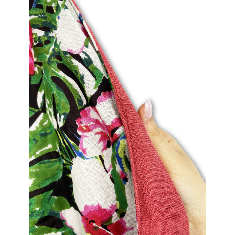 KIKOY double beach towel in cotton and terry cloth with backpack KEEP – Fuchsia Spring Pattern