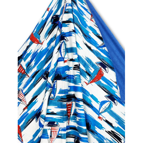 KIKOY double beach towel in cotton and terry cloth with backpack KEEP – Blue Sailing Pattern