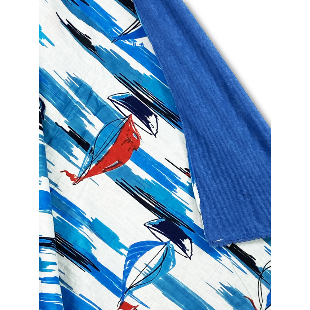 KIKOY double beach towel in cotton and terry cloth with backpack KEEP – Blue Sailing Pattern