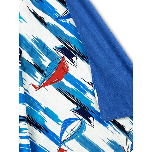 KIKOY double beach towel in cotton and terry cloth with backpack KEEP – Blue Sailing Pattern