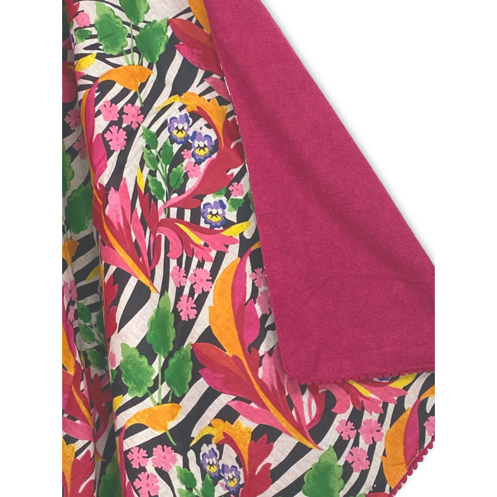 Serviette de plage double KIKOY en coton et éponge avec sac à dos KEEP – Motif zèbre fuchsia