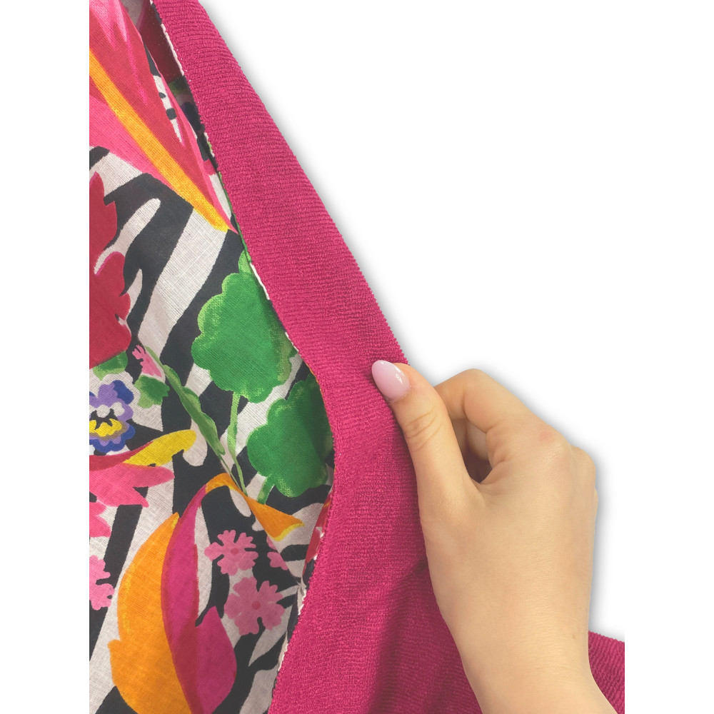 KIKOY double beach towel in cotton and terry cloth with backpack KEEP – Fuchsia zebra pattern