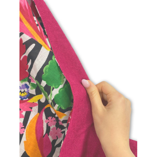 KIKOY double beach towel in cotton and terry cloth with backpack KEEP – Fuchsia zebra pattern