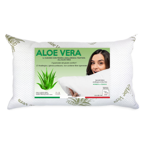 Coussin de lit en aloe vera avec taie d’oreiller hypoallergénique, antibactérien, anti-acariens, rembourrage en fibres et coton,