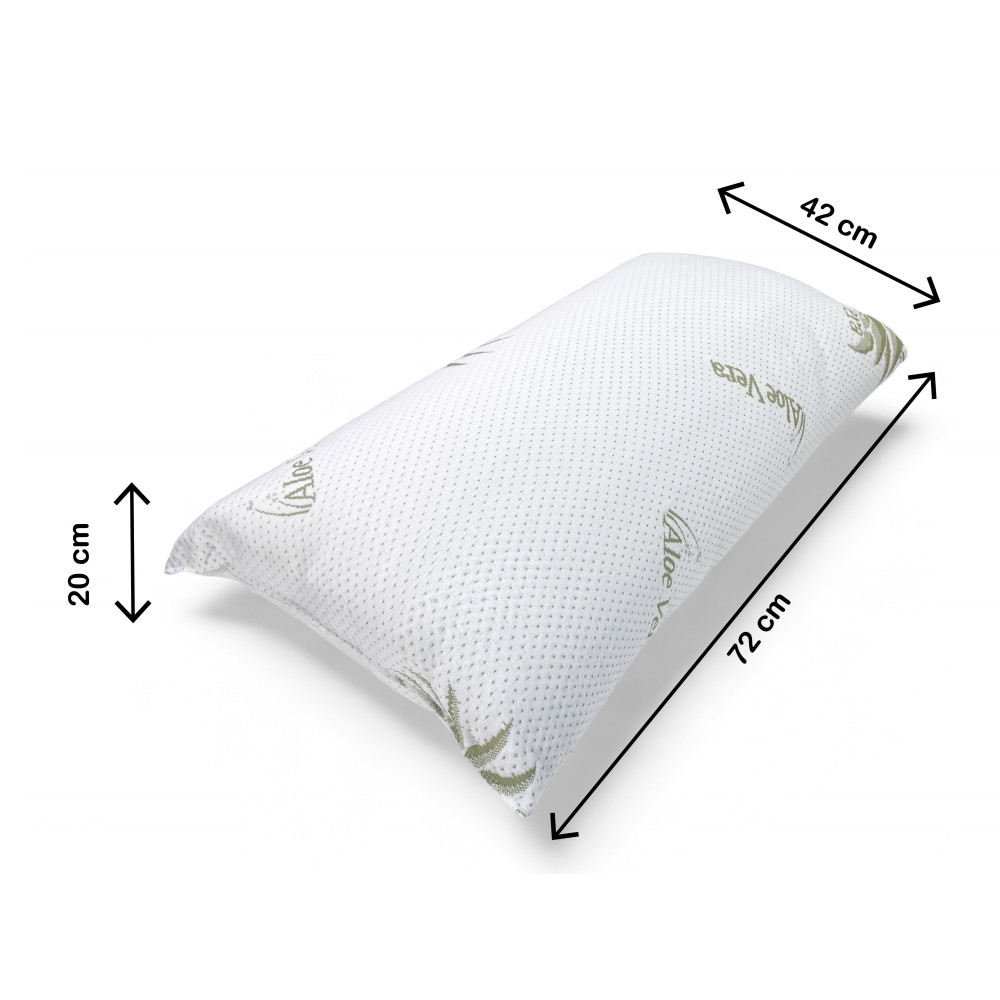 Cojín de Cama de Aloe Vera con Funda de Almohada Hipoalergénica, Antibacteriano, Antiácaros, Acolchado de Fibra y Algodón, 42x72