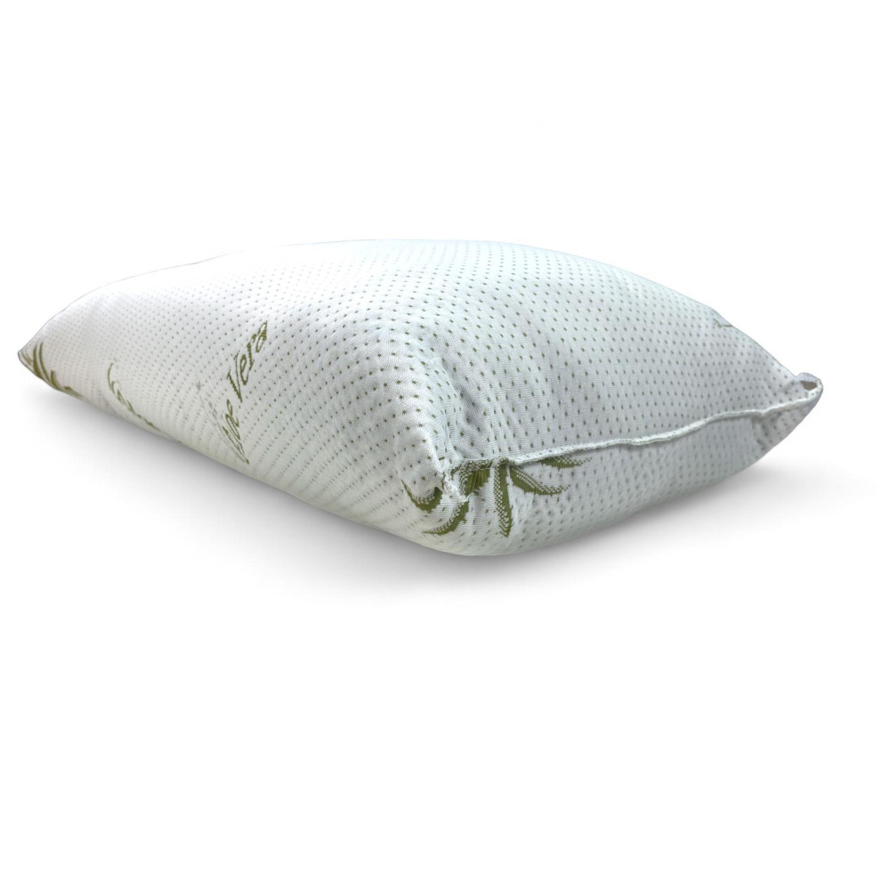 Cojín de Cama de Aloe Vera con Funda de Almohada Hipoalergénica, Antibacteriano, Antiácaros, Acolchado de Fibra y Algodón, 42x72