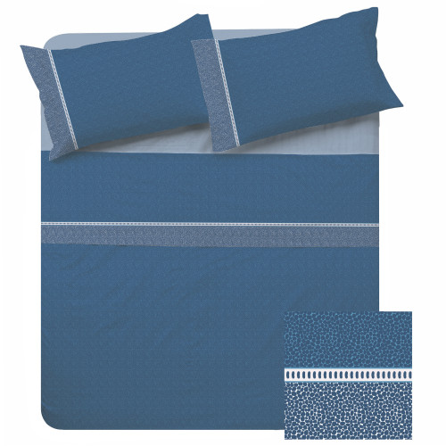 Lenzuola Matrimoniali Cotone Completo MAXI Tex Family - Design Moderno "Time" Colore Petrolio