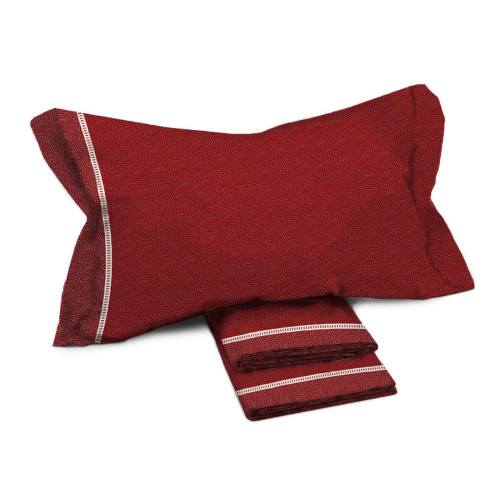 Draps Double Coton MAXI Tex Family - Design Moderne « Time » Couleur Bordeaux