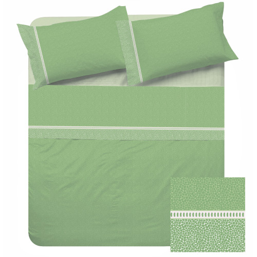 Lenzuola Matrimoniali Cotone Completo MAXI Tex Family - Design Moderno "Time" Colore Verde