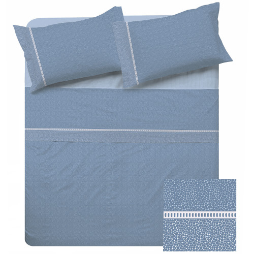 Double Cotton Sheets MAXI Tex Family - Modern Design "Time" Light Blue Color