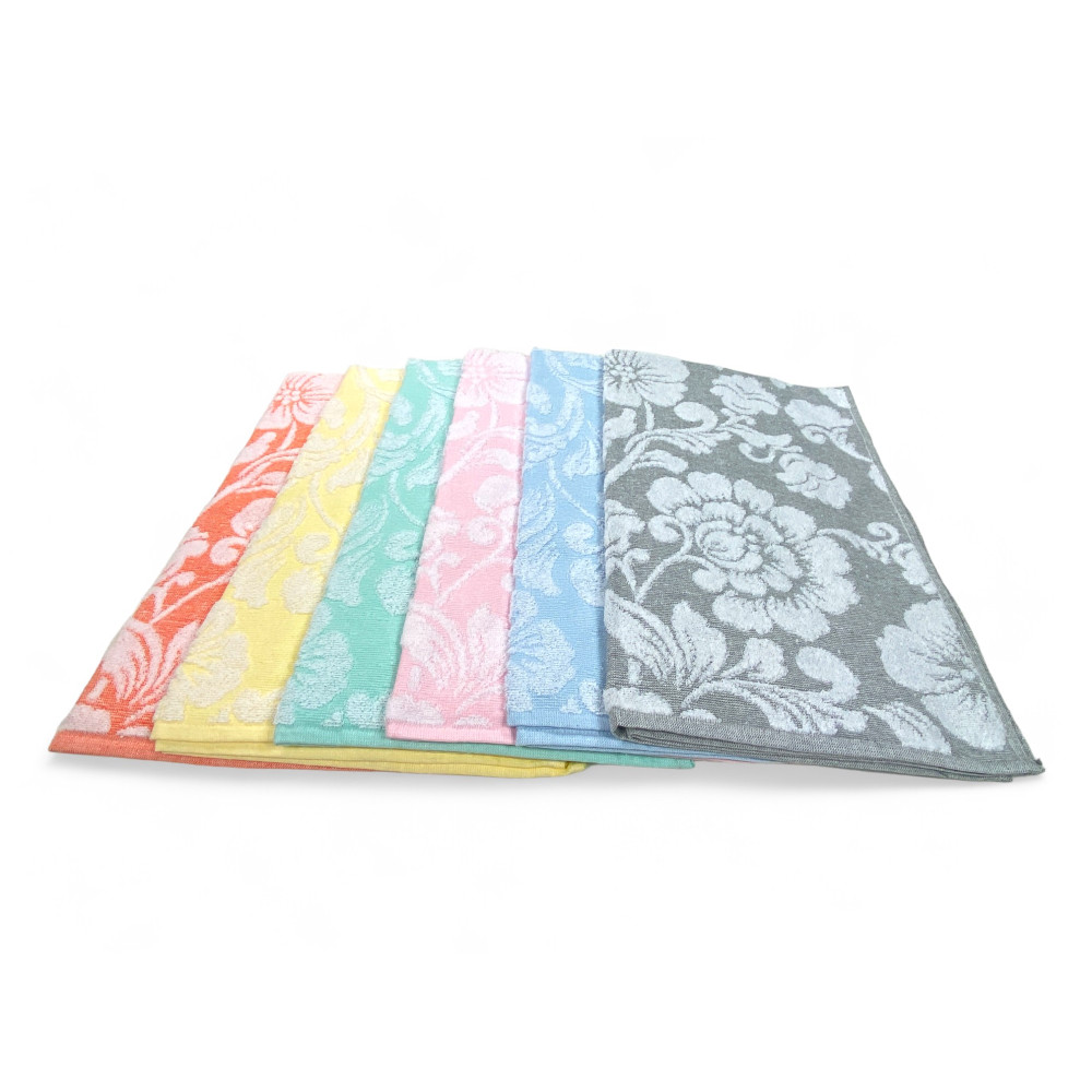 Cotton Bath Towel Set 60x100 and 40x60 Flowers, 6 Pieces, 350 gr/sqm, Pastel Colors, Made in Italy, Absorbent and Soft