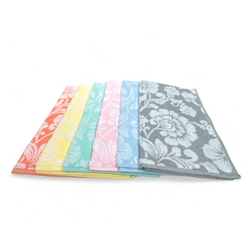 Cotton Bath Towel Set 60x100 and 40x60 Flowers, 6 Pieces, 350 gr/sqm, Pastel Colors, Made in Italy, Absorbent and Soft