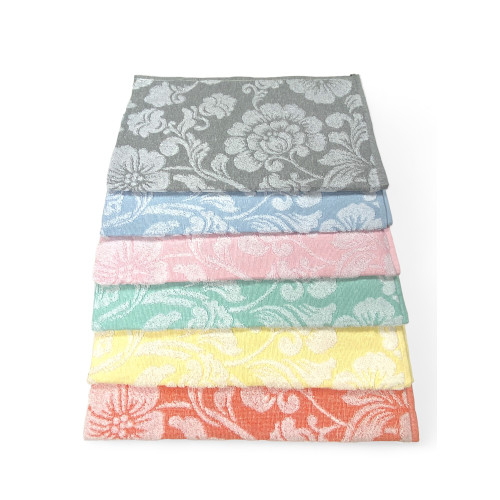 Set Asciugamani Bagno in Cotone 60x100 e 40x60 Flowers, 6 Pezzi, 350 gr/mq, Colori Pastello, Made in Italy, Assorbenti e Morbidi