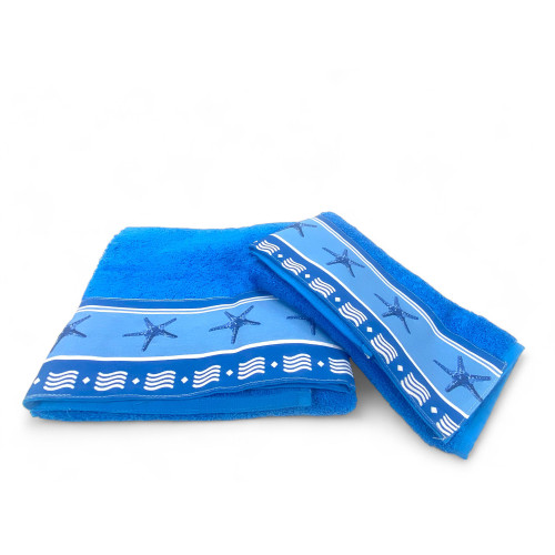 SET of towels with Blue Starfish border in pure cotton Made in Italy