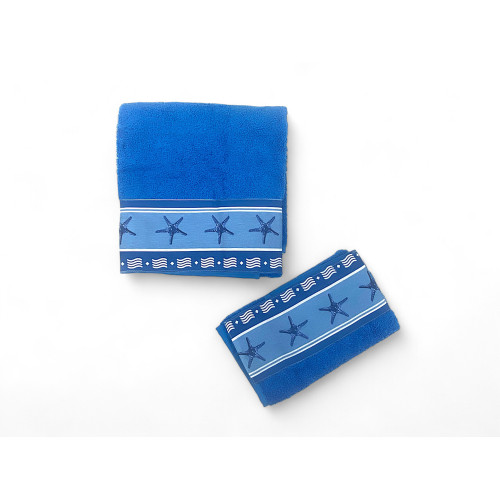 SET asciugamani con bordo Stelle Marine Blu in puro cotone Made in Italy