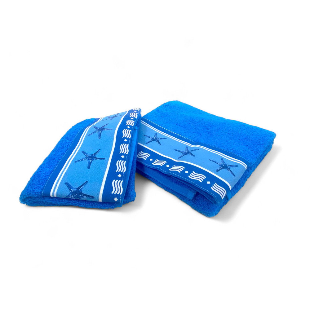 SET of towels with Blue Starfish border in pure cotton Made in Italy