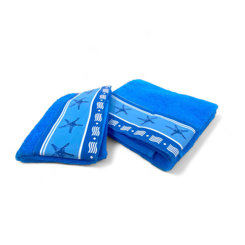 SET asciugamani con bordo Stelle Marine Blu in puro cotone Made in Italy