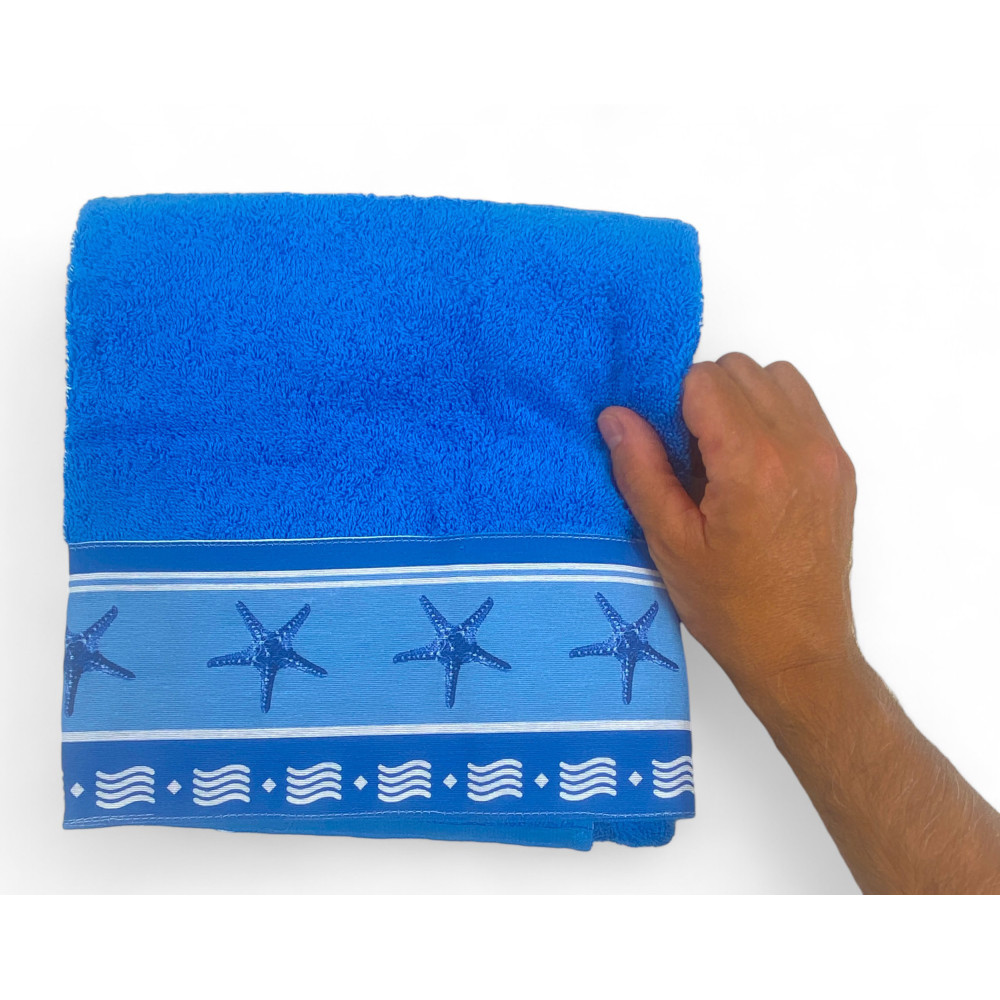 SET asciugamani con bordo Stelle Marine Blu in puro cotone Made in Italy